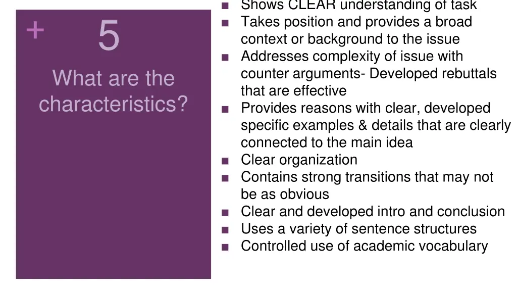 shows clear understanding of task takes position