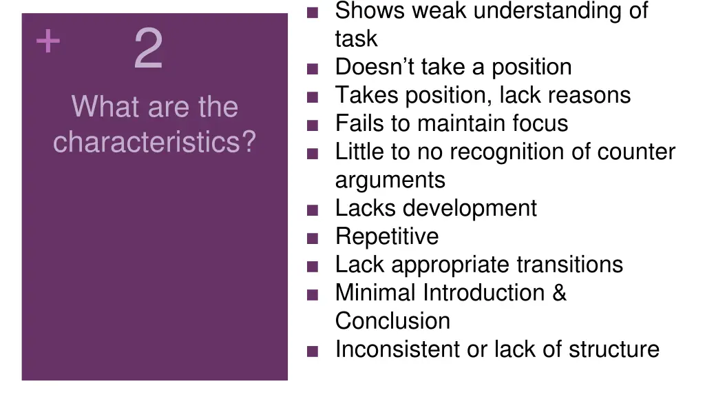 shows weak understanding of task doesn t take