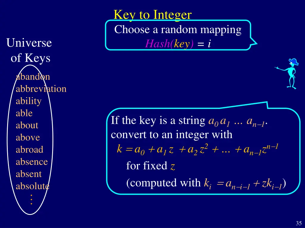 key to integer choose a random mapping hash key i