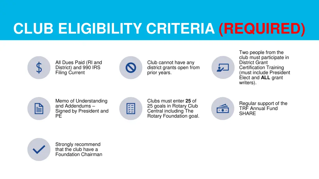 club eligibility criteria required