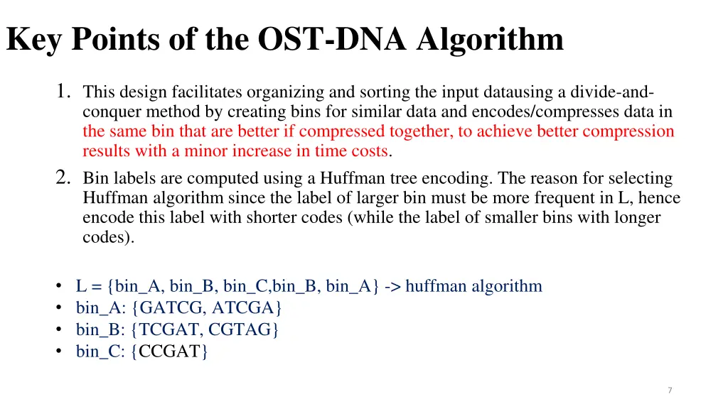 key points of the ost dna algorithm