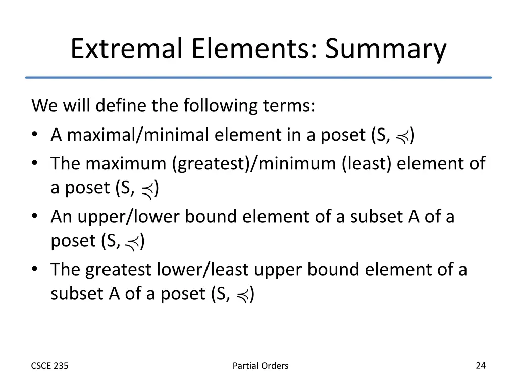 extremal elements summary