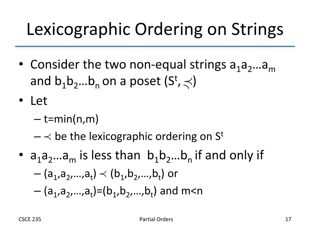 lexicographic ordering on strings