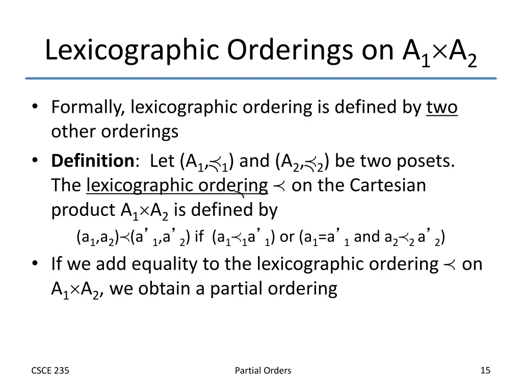 lexicographic orderings on a 1 a 2
