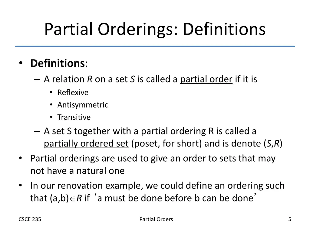 partial orderings definitions