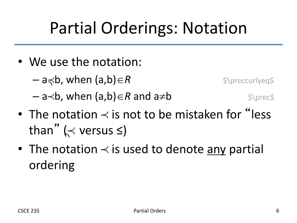 partial orderings notation