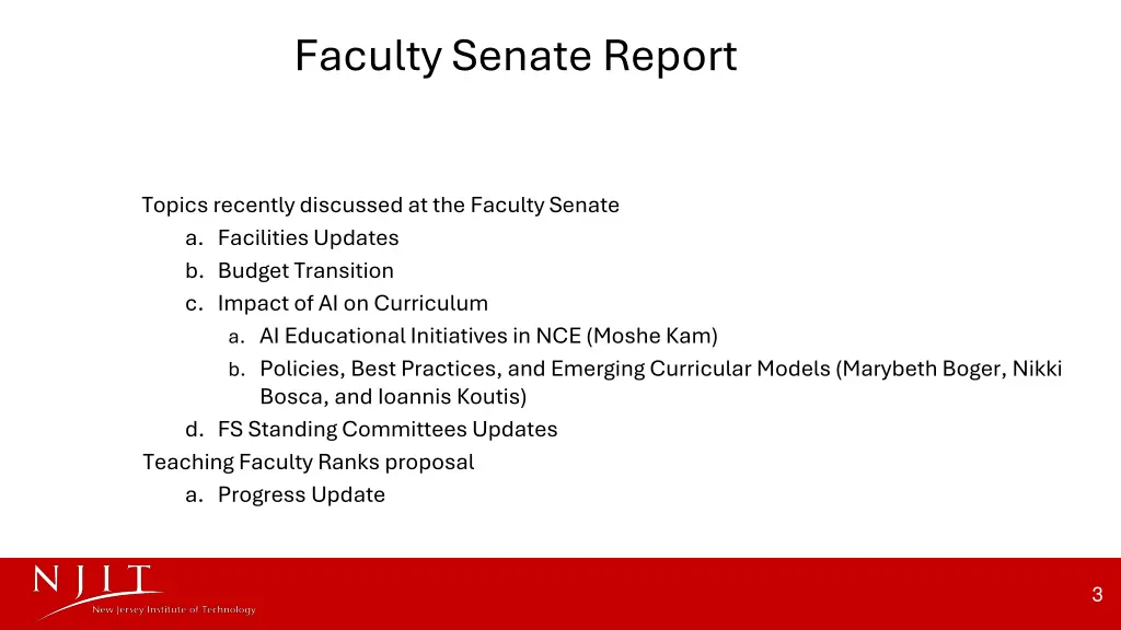 faculty senate report