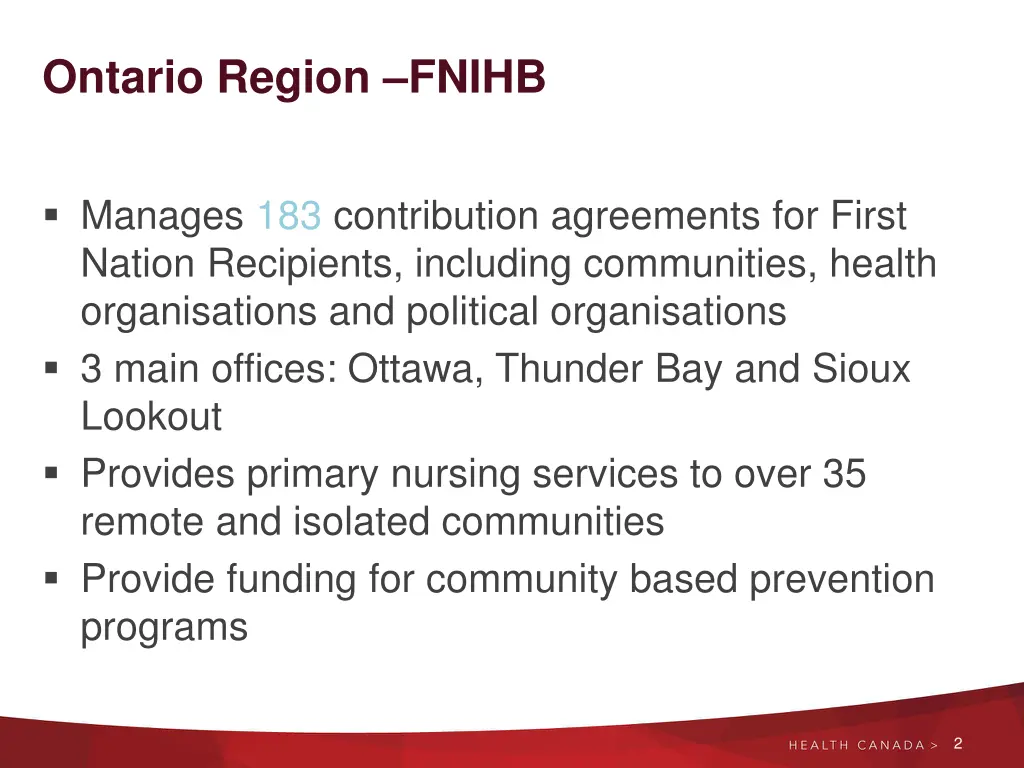 ontario region fnihb