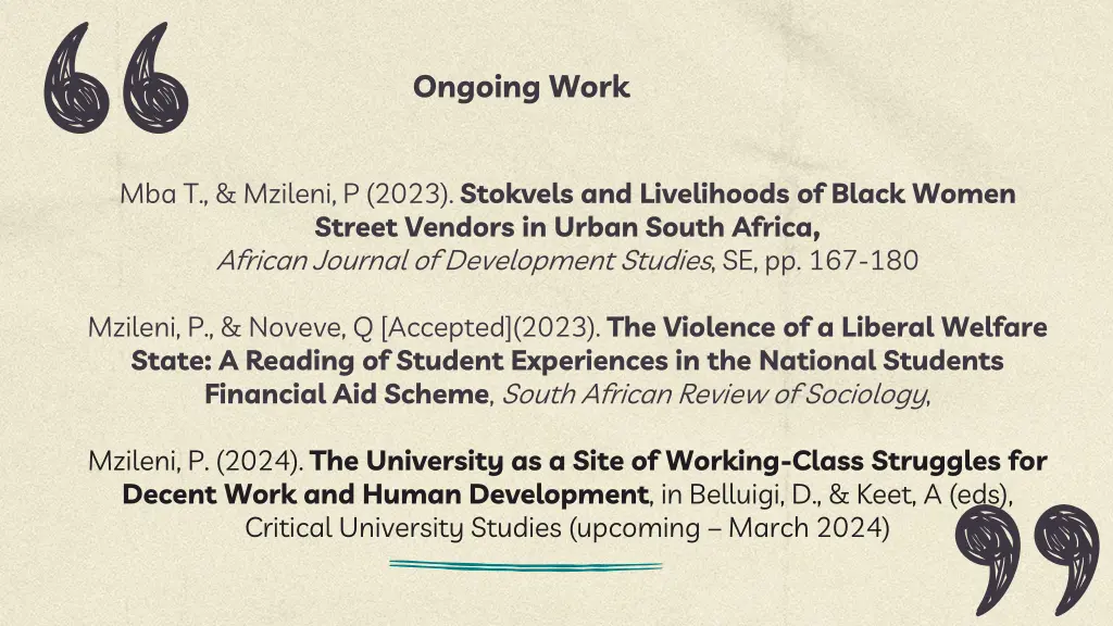 ongoing work