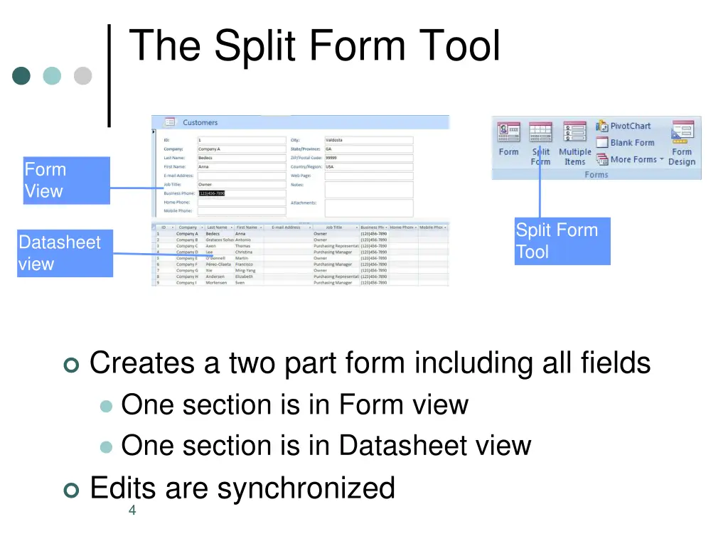 the split form tool