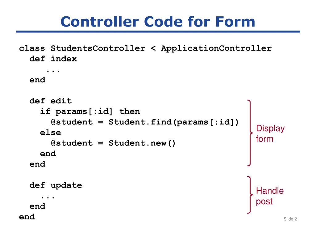 controller code for form