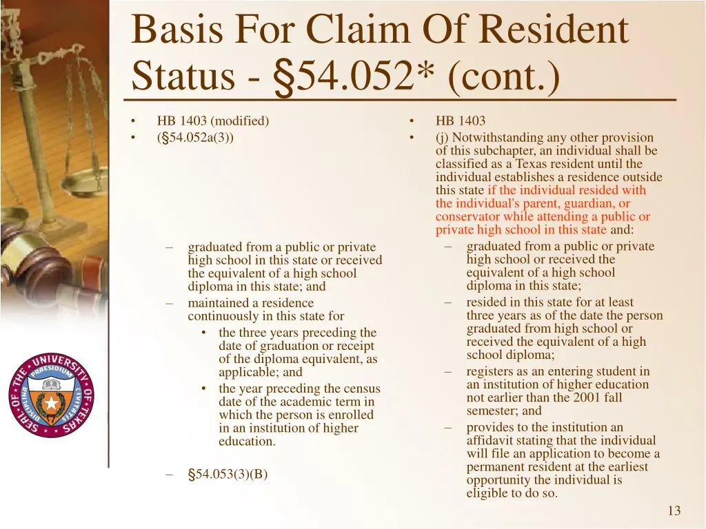 basis for claim of resident status 54 052 cont 1