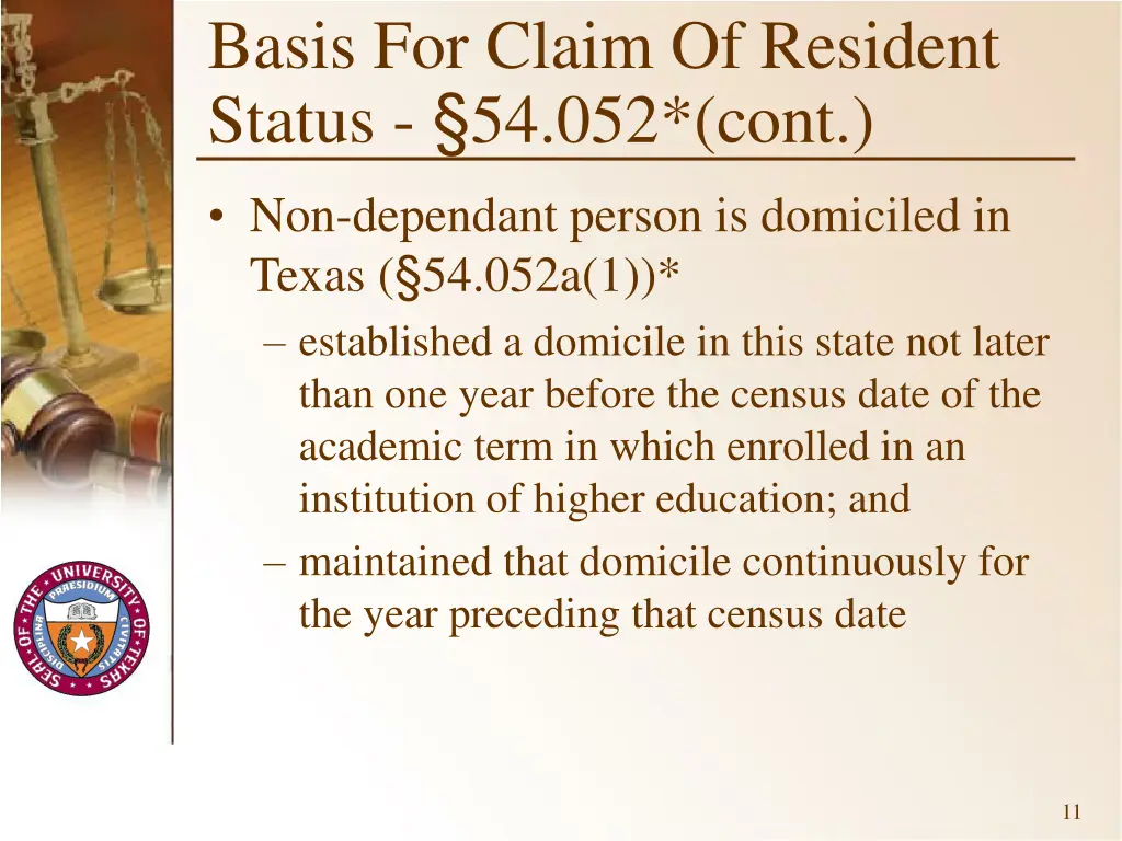 basis for claim of resident status 54 052 cont