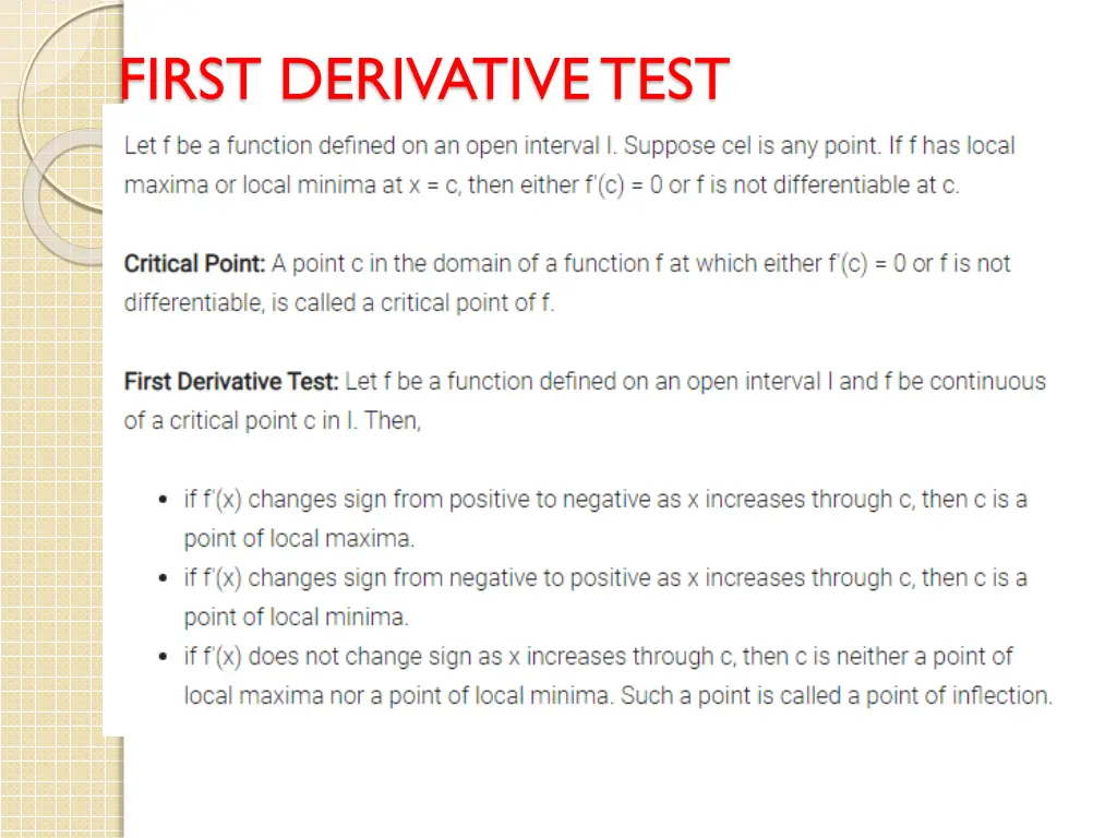 first derivative test