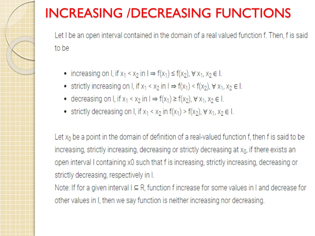 increasing decreasing functions