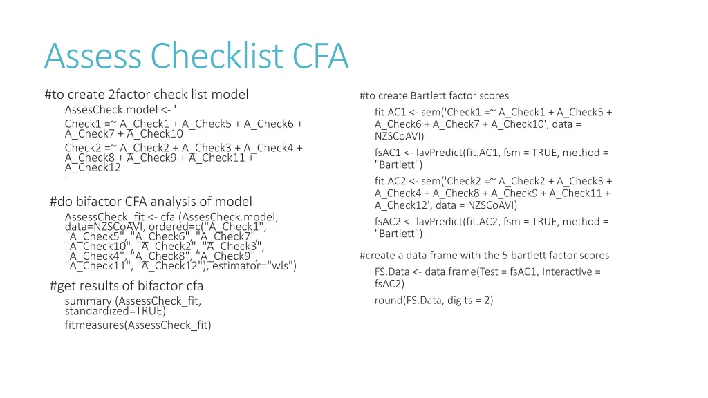 assess checklist cfa