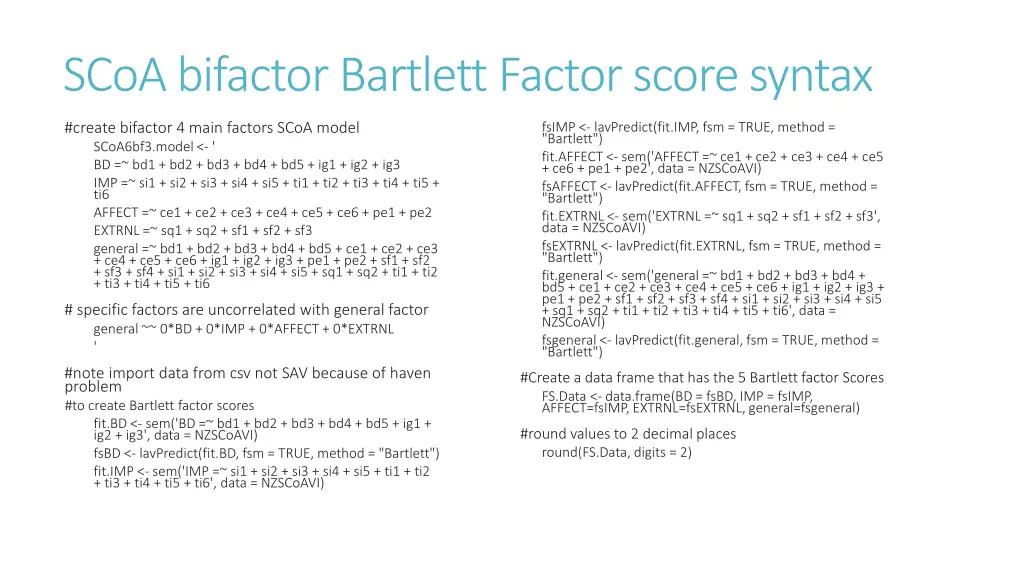 scoa bifactor bartlett factor score syntax