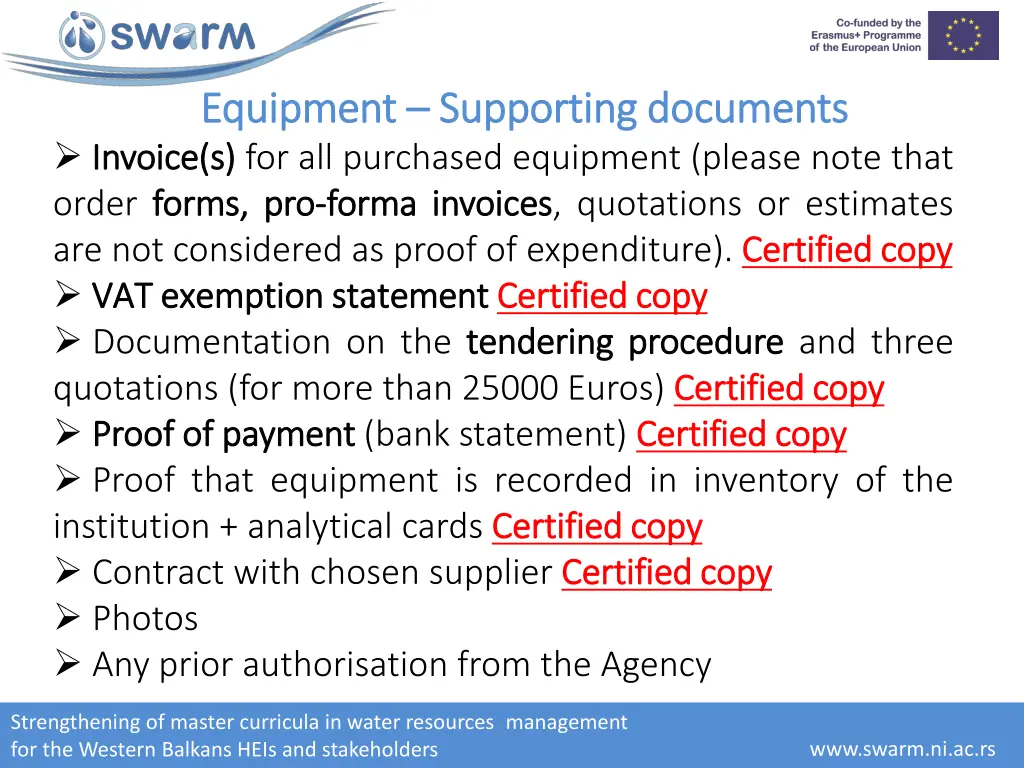 equipment equipment supporting documents