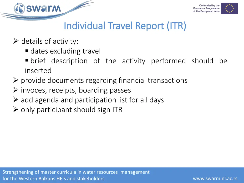 individual travel report itr individual travel