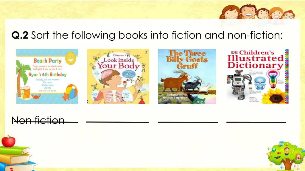 q 2 sort the following books into fiction