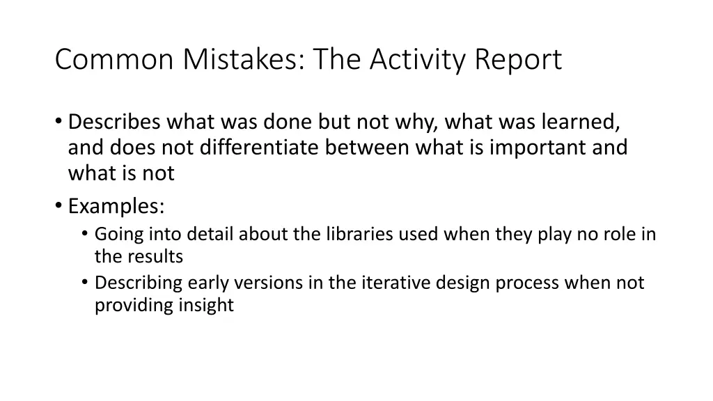 common mistakes the activity report
