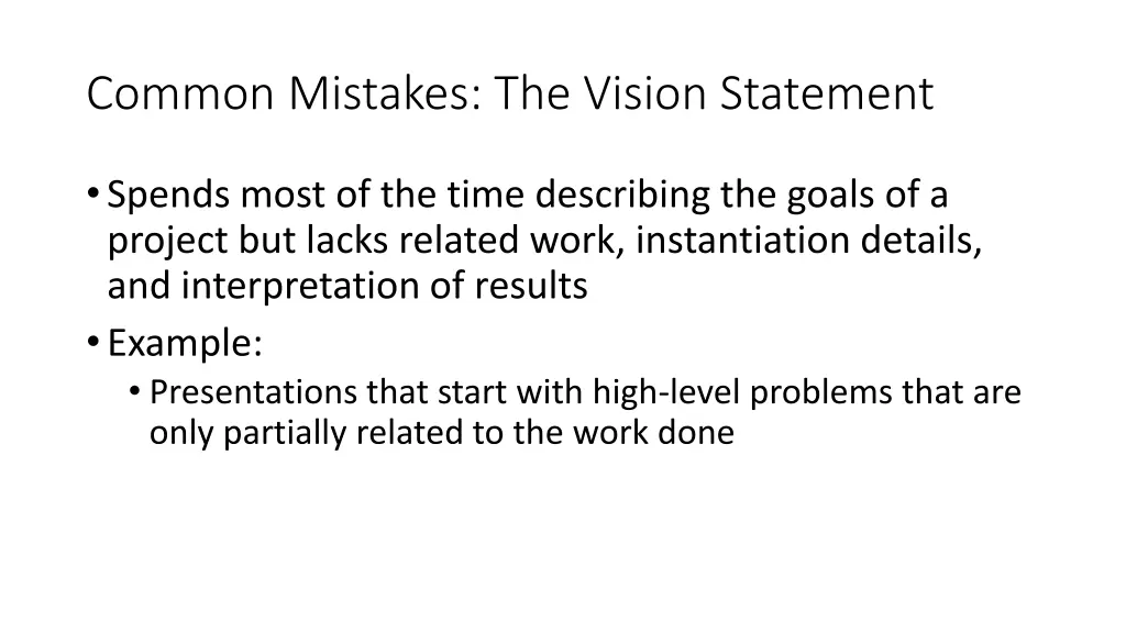 common mistakes the vision statement