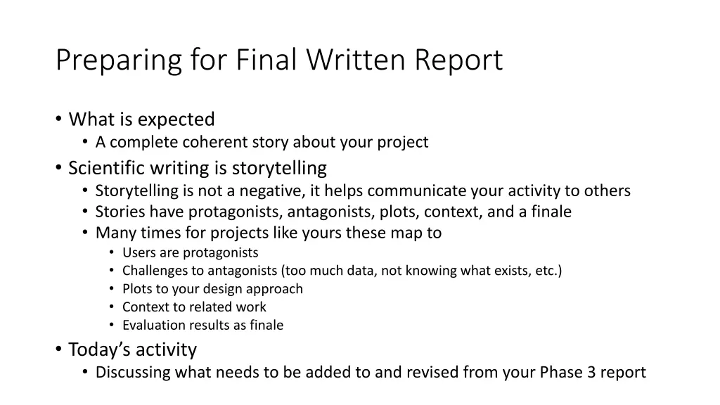 preparing for final written report