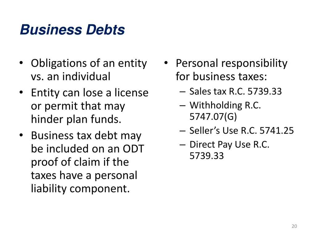 business debts