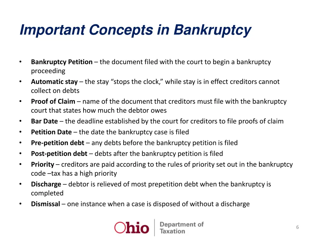 important concepts in bankruptcy