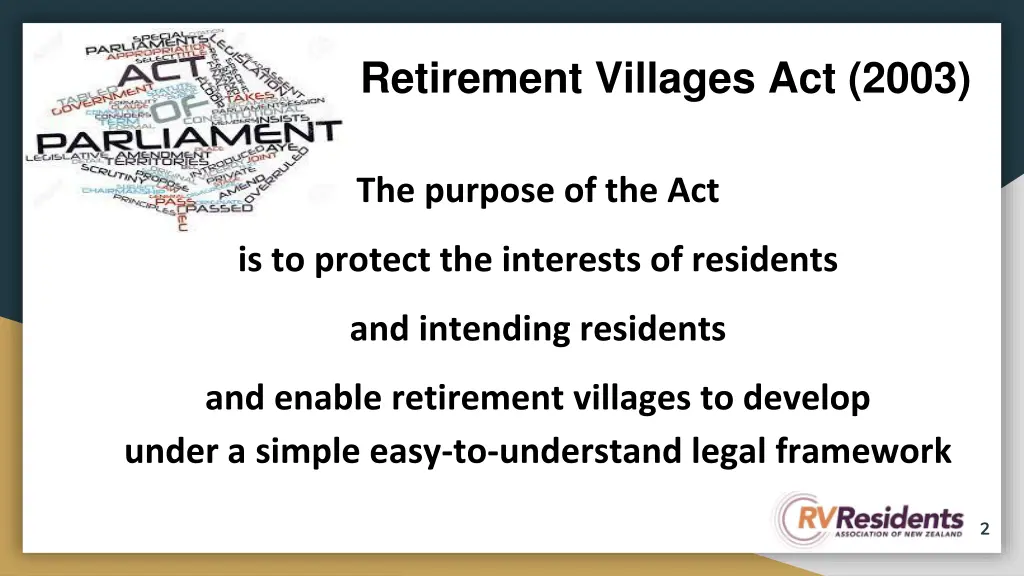 retirement villages act 2003
