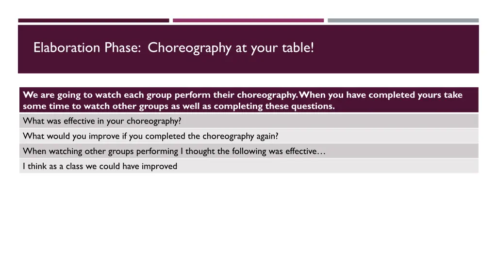 elaboration phase choreography at your table