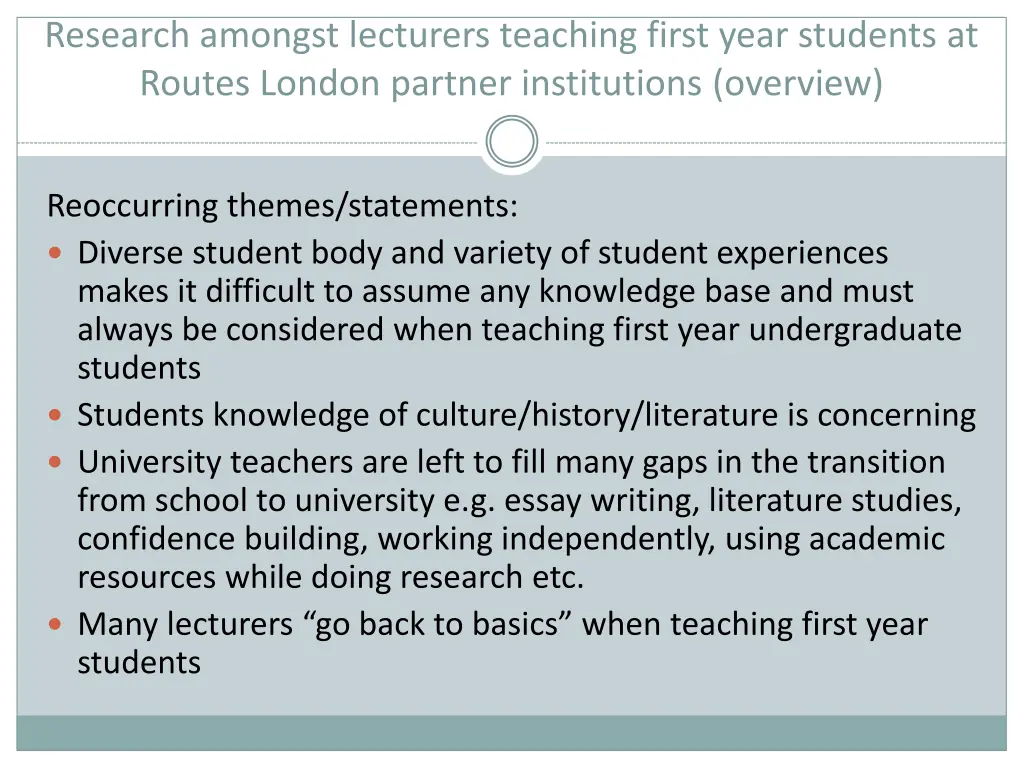 research amongst lecturers teaching first year 1