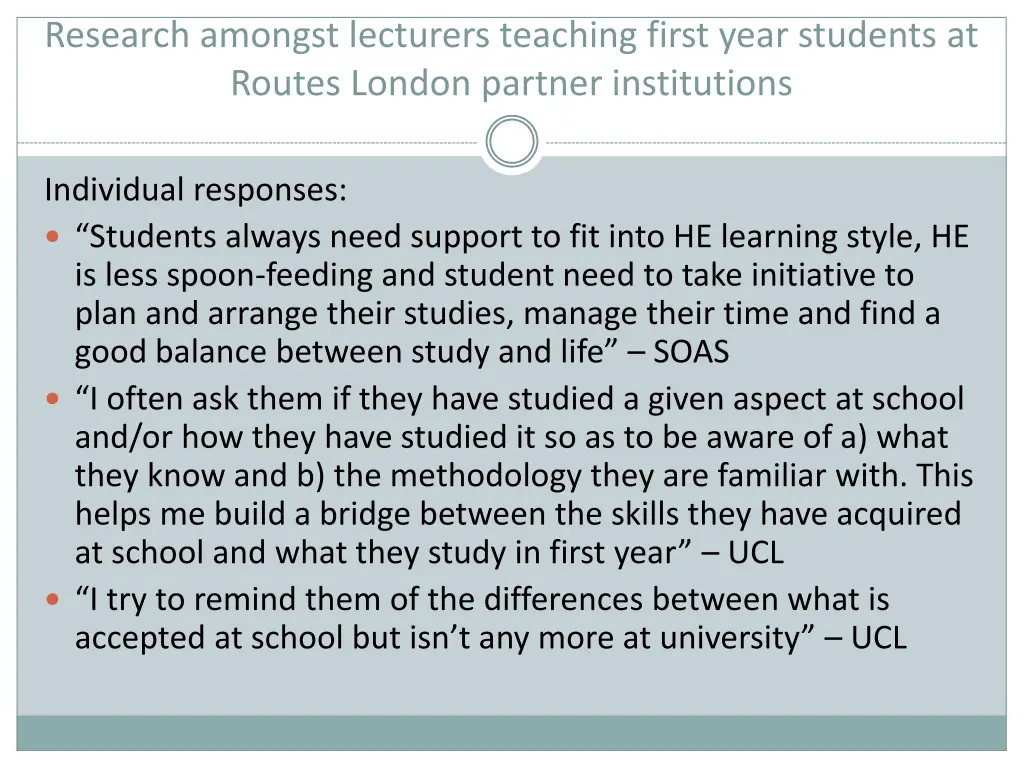 research amongst lecturers teaching first year 2
