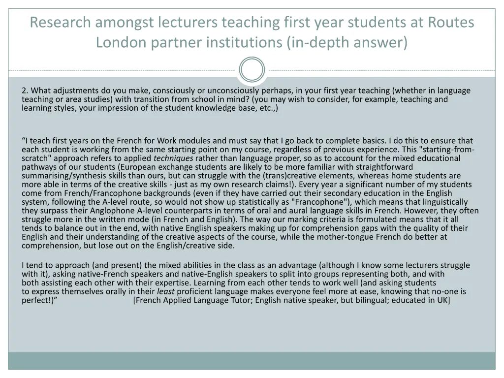 research amongst lecturers teaching first year 6