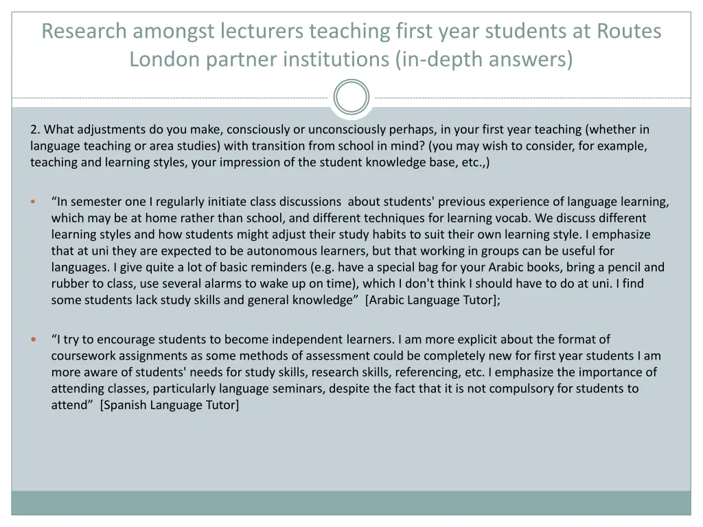 research amongst lecturers teaching first year 8
