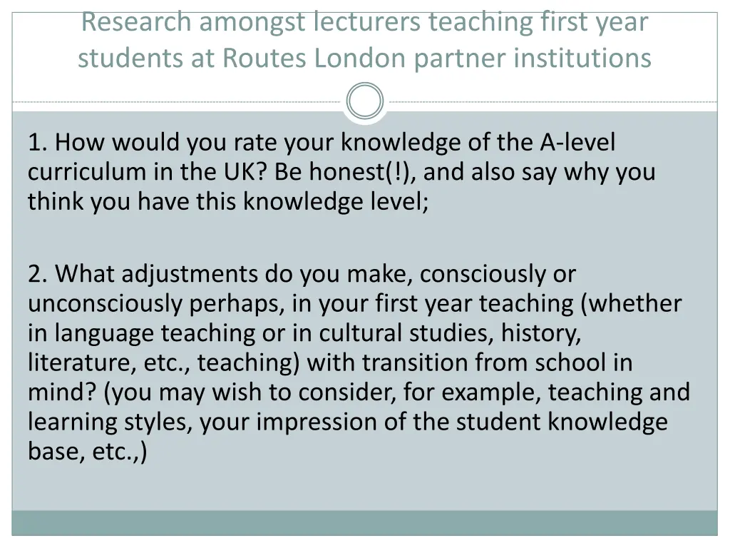 research amongst lecturers teaching first year