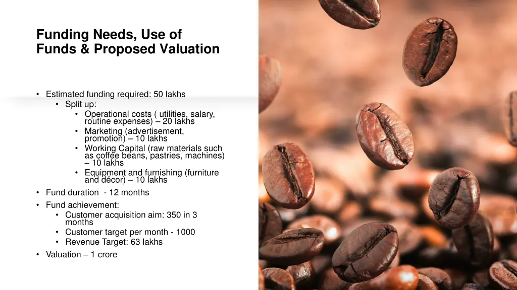 funding needs use of funds proposed valuation