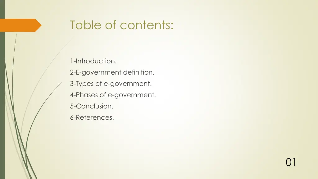 table of contents