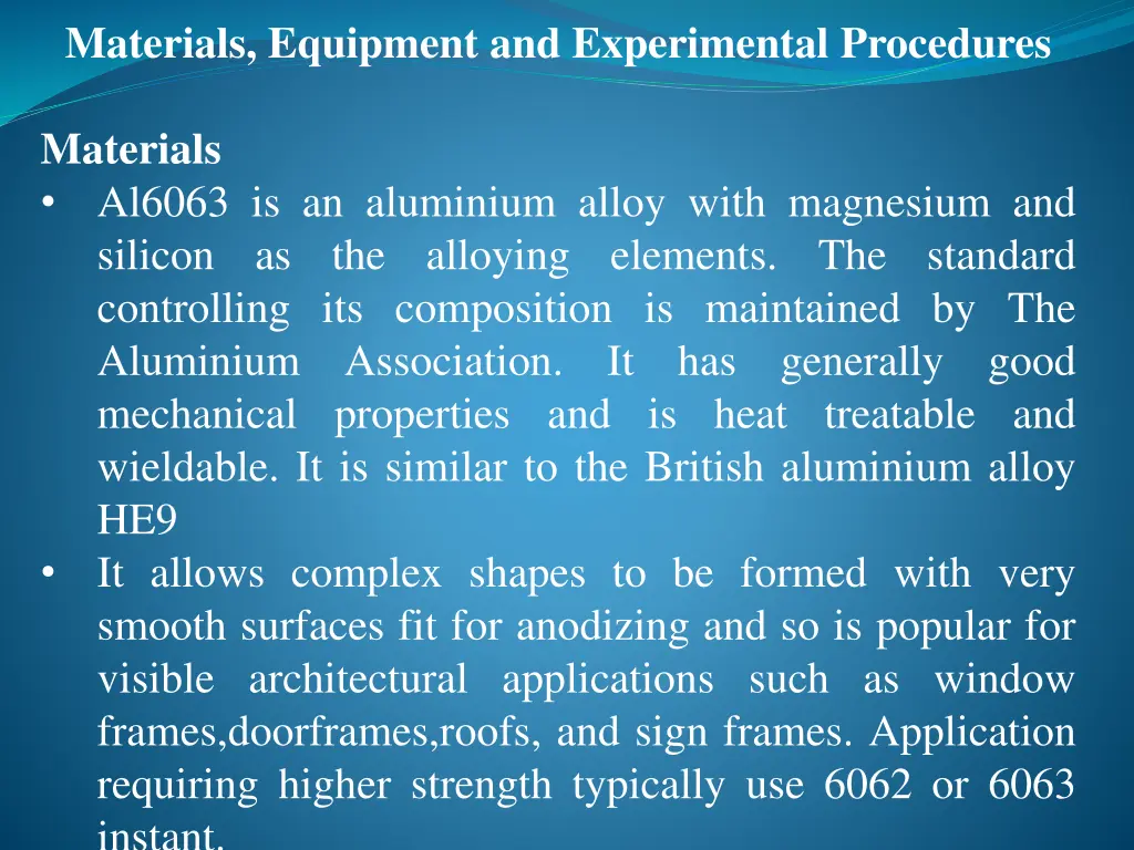 materials equipment and experimental procedures