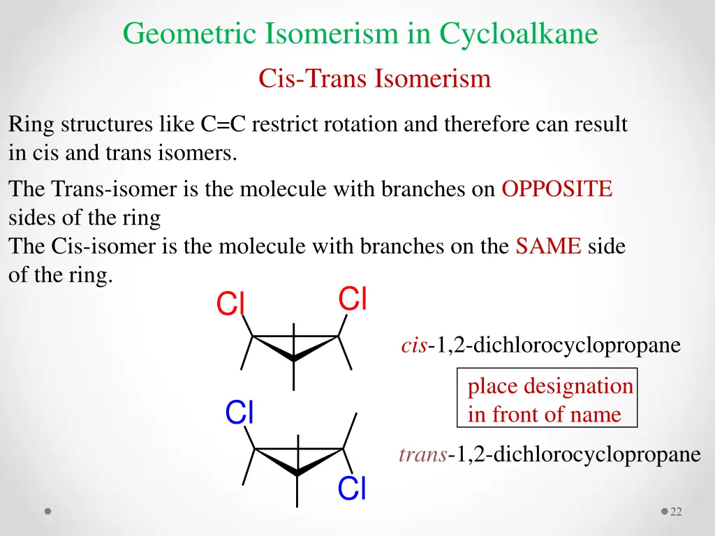 geometric isomerism in cycloalkane cis trans