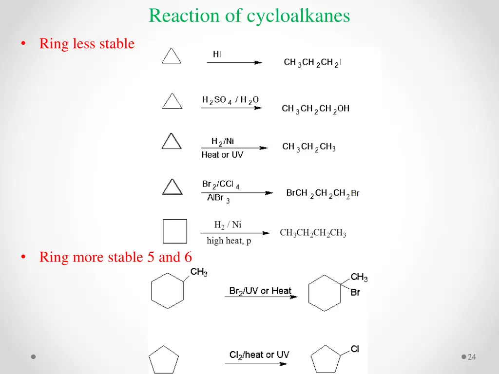 reaction of cycloalkanes