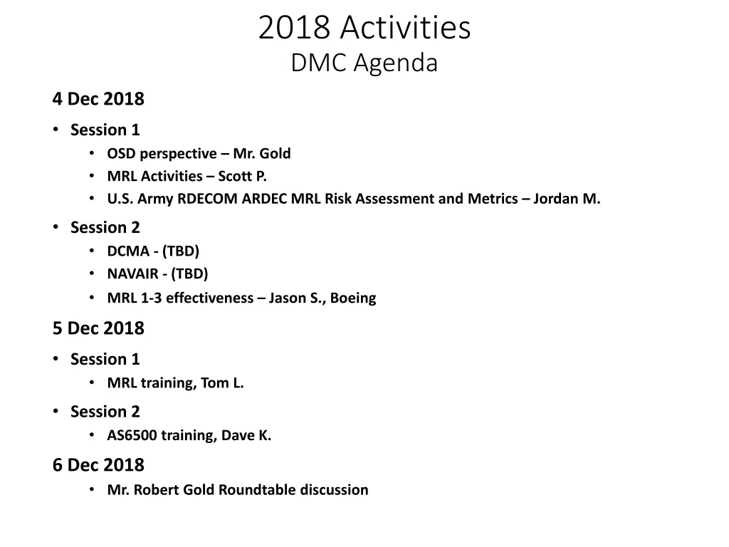 2018 activities dmc agenda