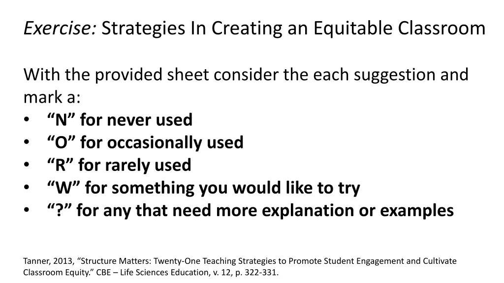 exercise strategies in creating an equitable