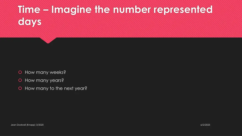 time imagine the number represented days