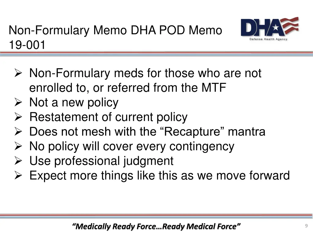 non formulary memo dha pod memo 19 001
