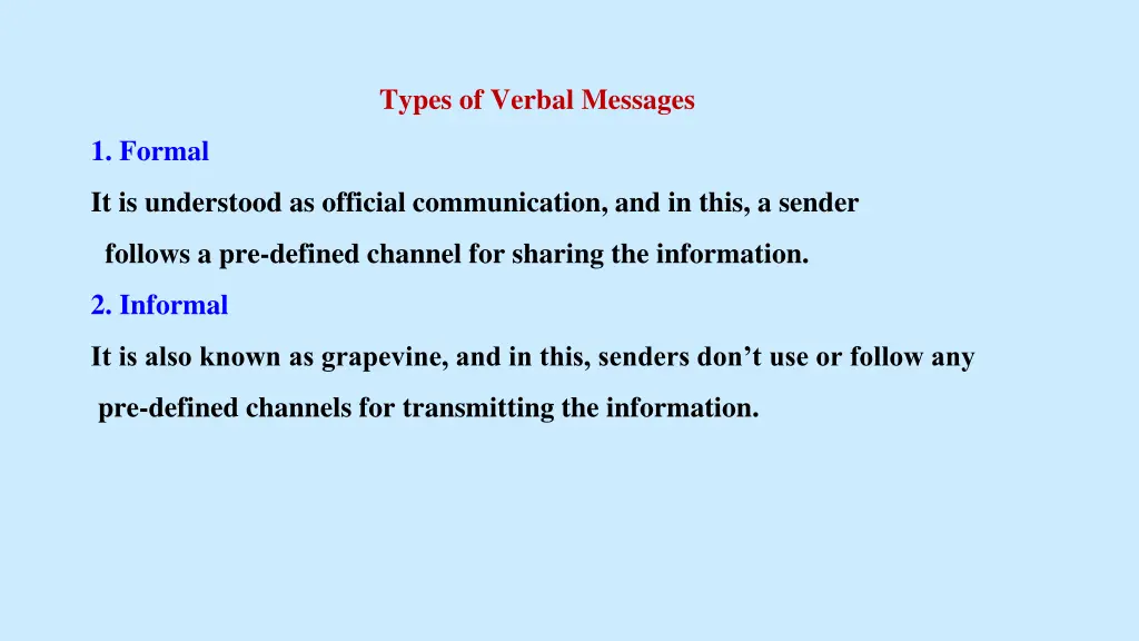 types of verbal messages