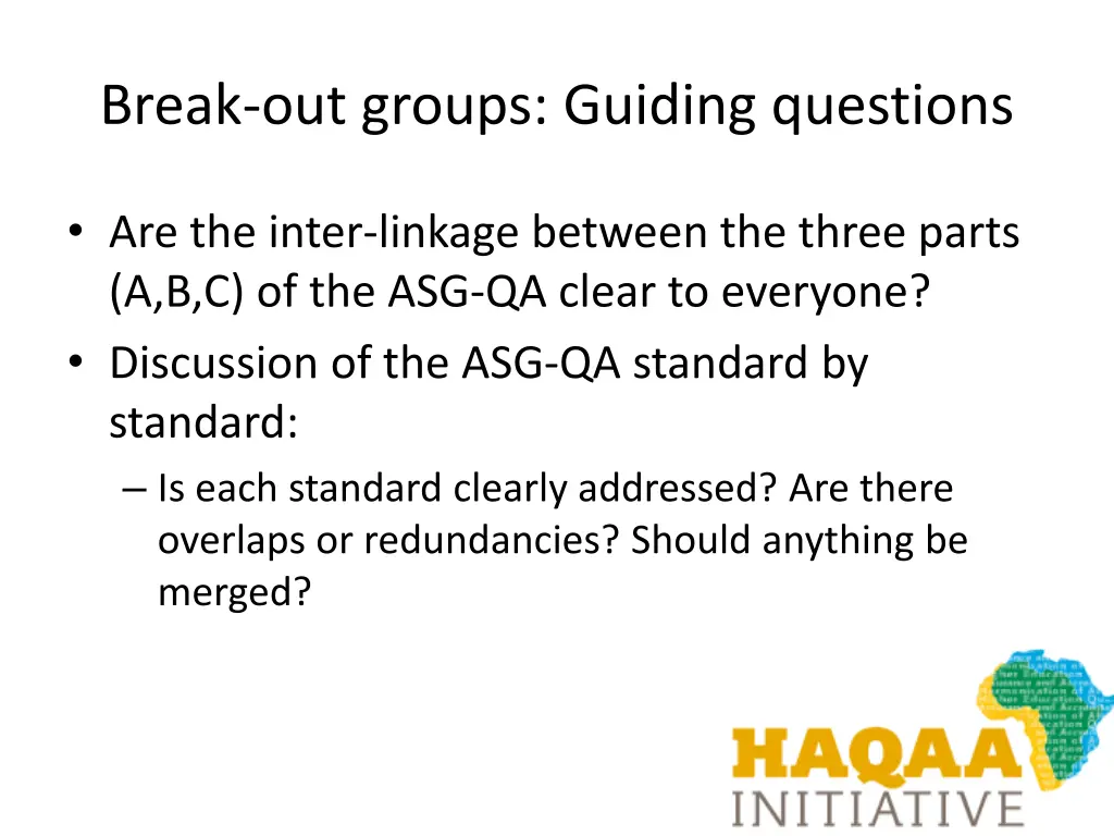 break out groups guiding questions