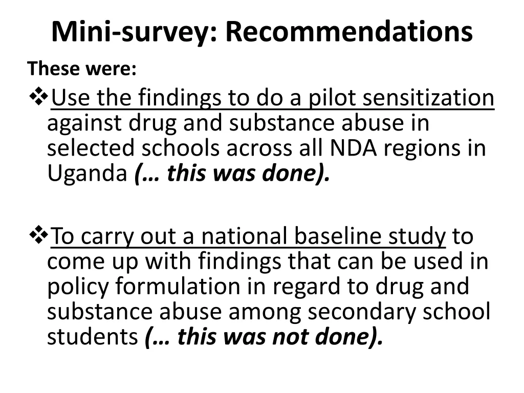 mini survey recommendations these were