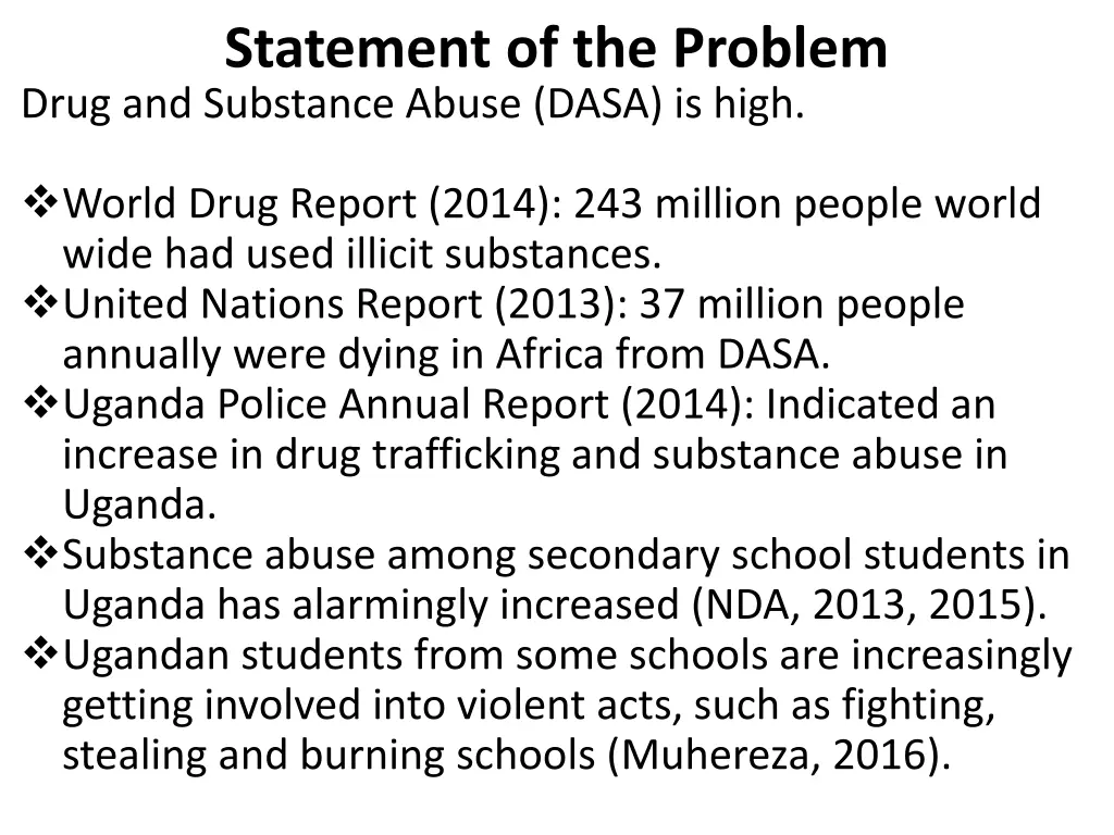 statement of the problem drug and substance abuse