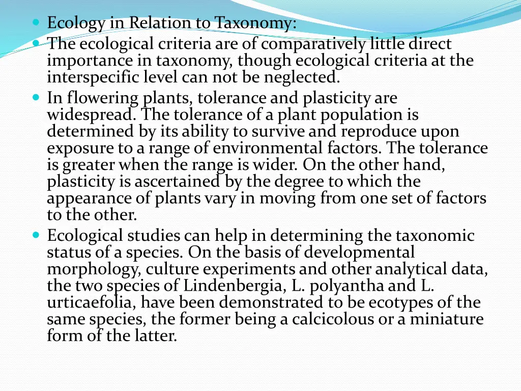 ecology in relation to taxonomy the ecological